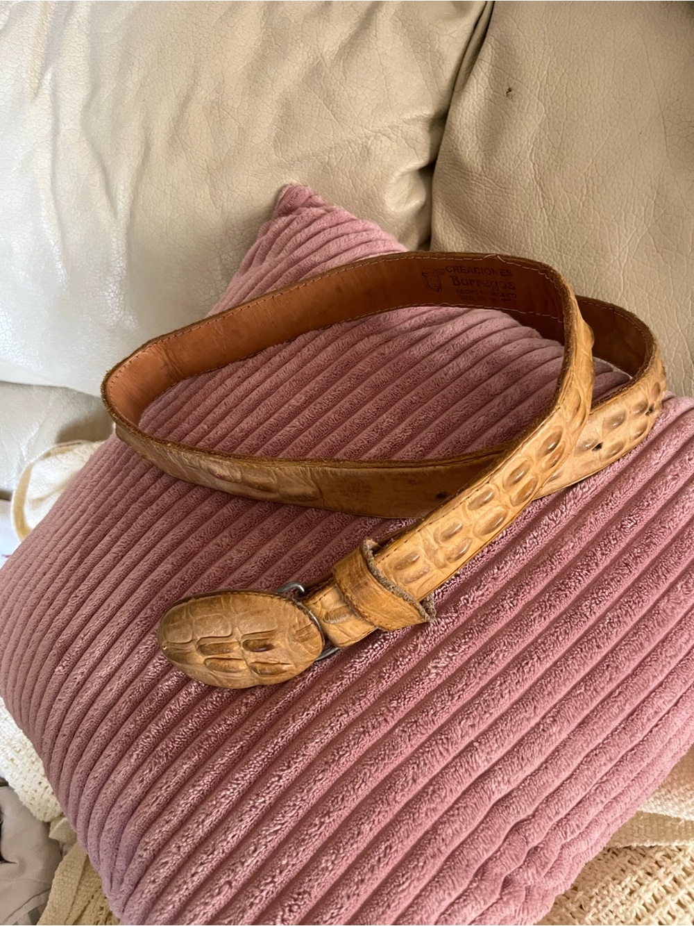 Creaciones Borregas Made in Mexico Sz30 Embossed Leather Textured Belt, Tan